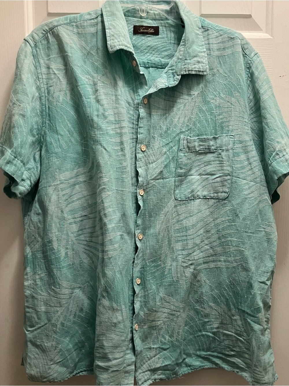 Tasso Elba Silk/linen Green Button Up Hawaiian Shirt XXL